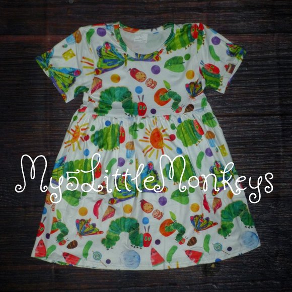 Short Sleeve Dress in Eric Carle The Very Hungry Caterpillar | Toddler | Size: 4T | Girl - Monica + Andy Organic Toddler Clothing